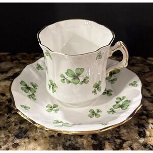 Hammersley Bone China Teacup Tea Cup Saucer Shamrock Clover England Vintage